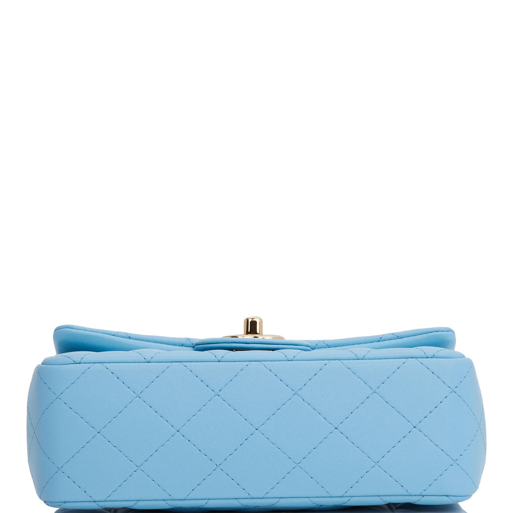 Chanel 21C Sky Blue Lambskin Rectangle Mini Classic Flap with Champagne  Gold Hardware 