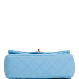 Chanel Mini Rectangular Flap Bag Blue Lambskin Light Gold Hardware