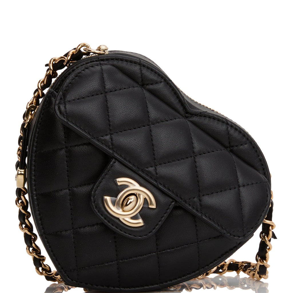 Chanel CC In Love Heart Clutch with Chain Black Lambskin Light Gold Hardware