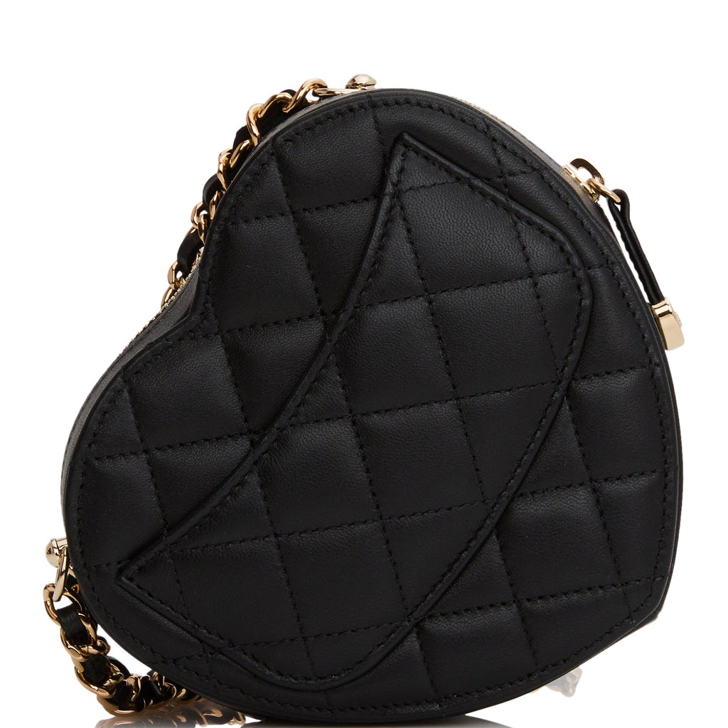 Chanel CC In Love Heart Clutch with Chain Black Lambskin Light Gold Hardware