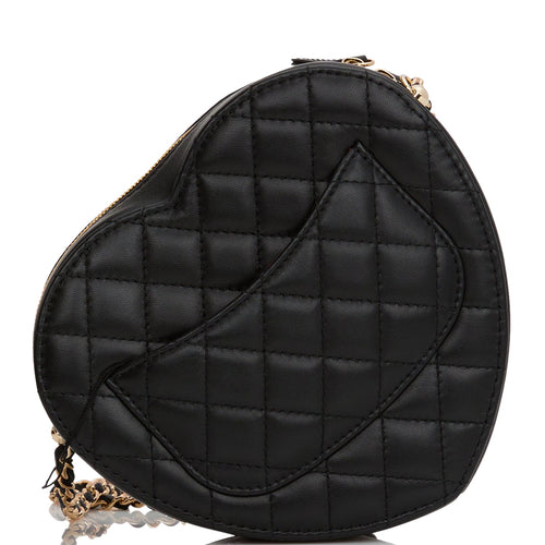 Chanel Lambskin Quilted CC in Love Heart Zipped Arm Coin Purse Black