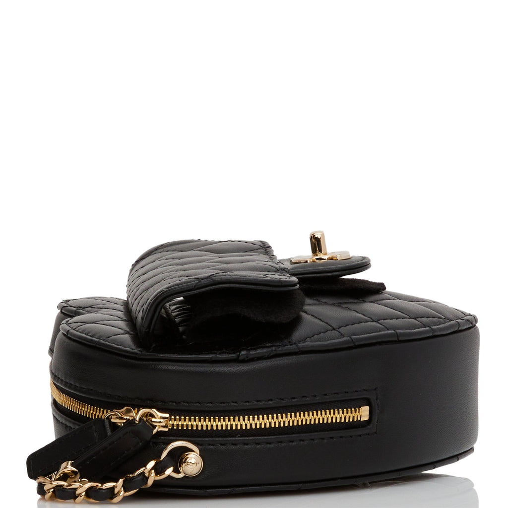 Chanel Heart Mini Belt Bag, Black Lambskin with Gold Hardware, New