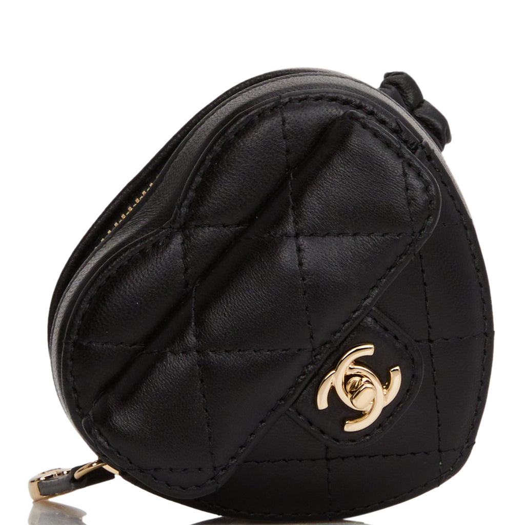 Chanel Heart Zipped Arm Coin Purse Black Lambskin Light Gold Hardware –  Madison Avenue Couture