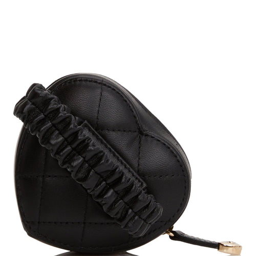 Chanel CC In Love Heart Zipped Arm Coin Purse Black Lambskin Light Gold Hardware
