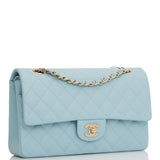 Chanel Medium Classic Double Flap Bag Blue Quilted Caviar Light Gold Hardware