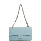 Chanel Medium Classic Double Flap Bag Blue Quilted Caviar Light Gold Hardware