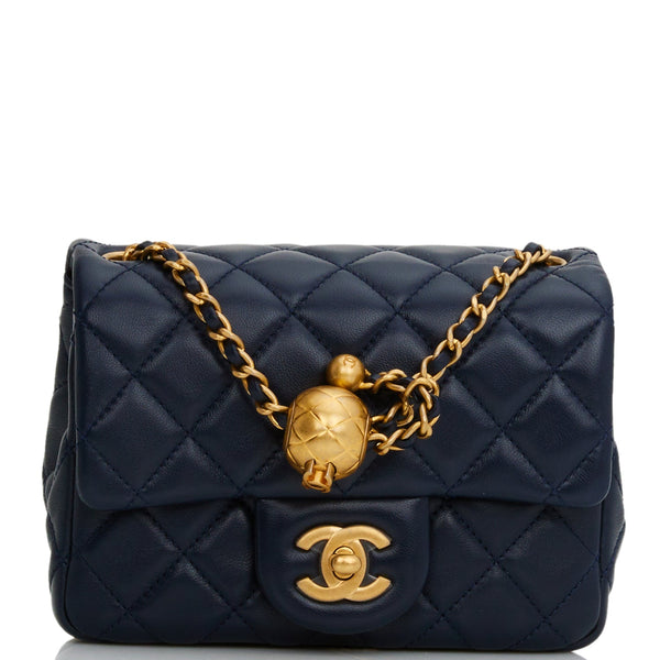 Chanel Blue Pearl Crush Square Mini Classic Flap Bag Antique Gold Hardware  – Madison Avenue Couture