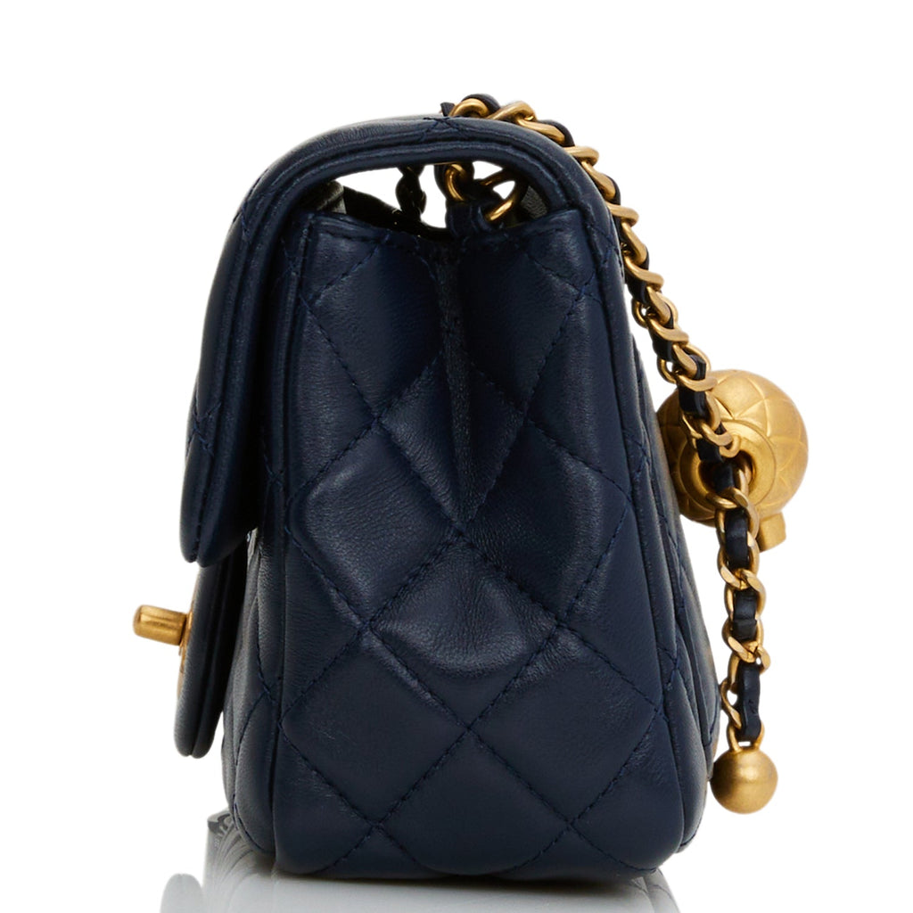 Chanel Blue Pearl Crush Square Mini Classic Flap Bag Antique Gold