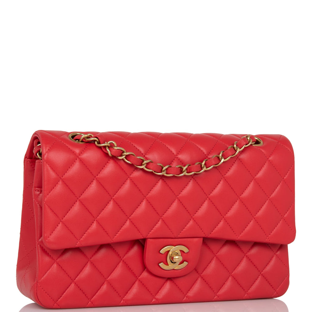 Chanel Red Quilted Lambskin Medium Classic Double Flap Bag Leather
