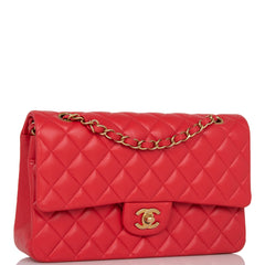 Chanel Medium Classic Double Flap Bag Red Lambskin Antique Gold Hardware