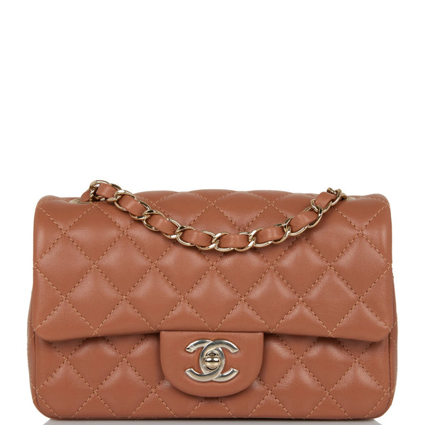 Chanel Mini Rectangular Flap Bag Caramel Lambskin Light Gold
