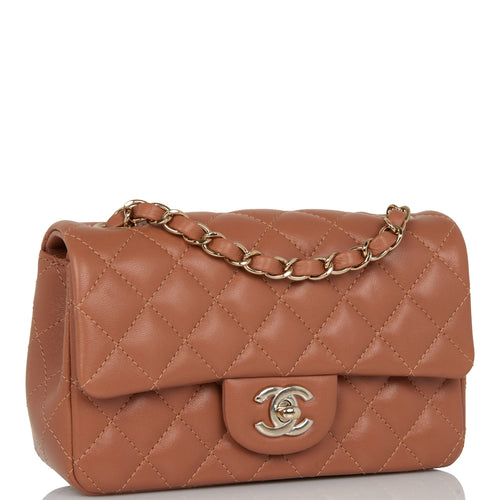Chanel Mini Rectangular Flap Bag Caramel Lambskin Light Gold Hardware