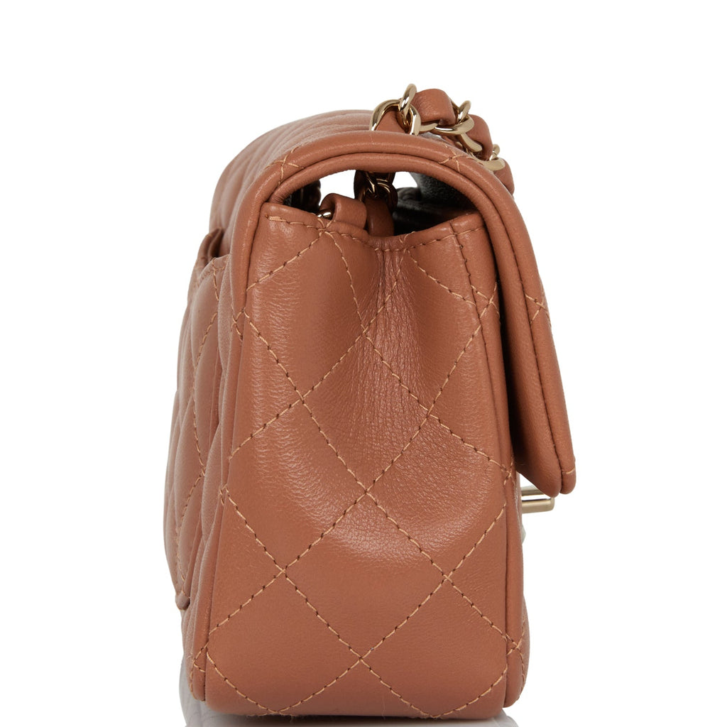 Chanel Mini Rectangular Flap Bag Caramel Lambskin Light Gold Hardware
