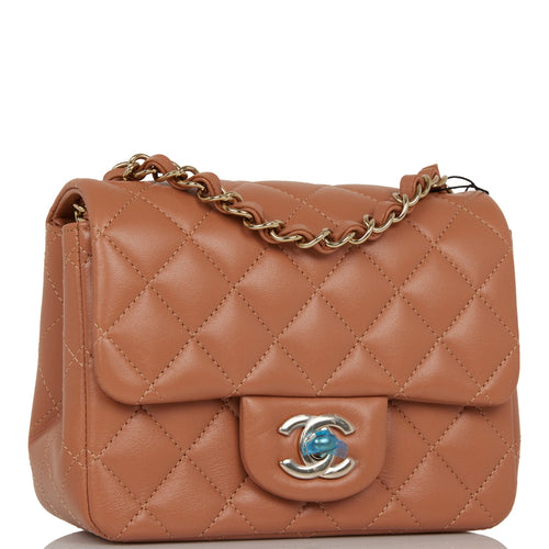 Chanel Mini Square Flap Bag Caramel Lambskin Light Gold Hardware