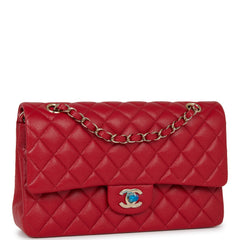 Chanel Medium Classic Double Flap Bag Red Caviar Light Gold Hardware
