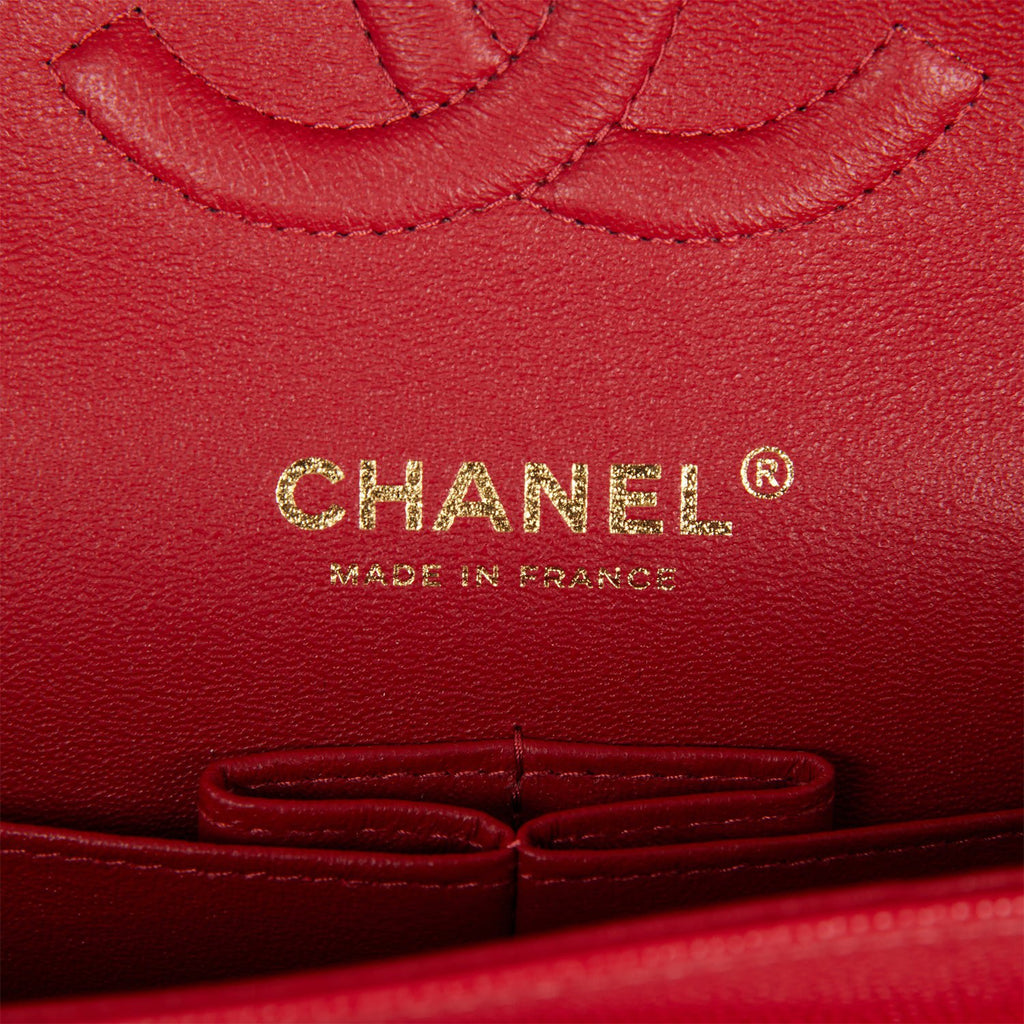 CHANEL Lambskin Quilted Medium Double Flap Red 1315027