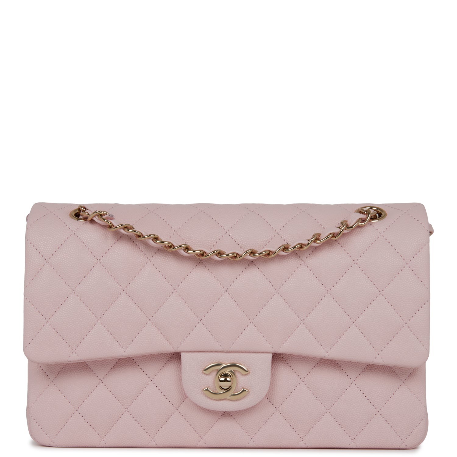 Chanel Pink Caviar Medium Classic Double Flap Bag Light Gold Hardware ...