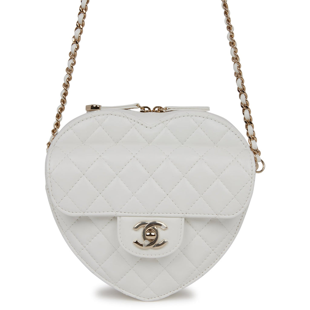 Chanel White Leather Mini CC In Love Heart Chain Shoulder Bag
