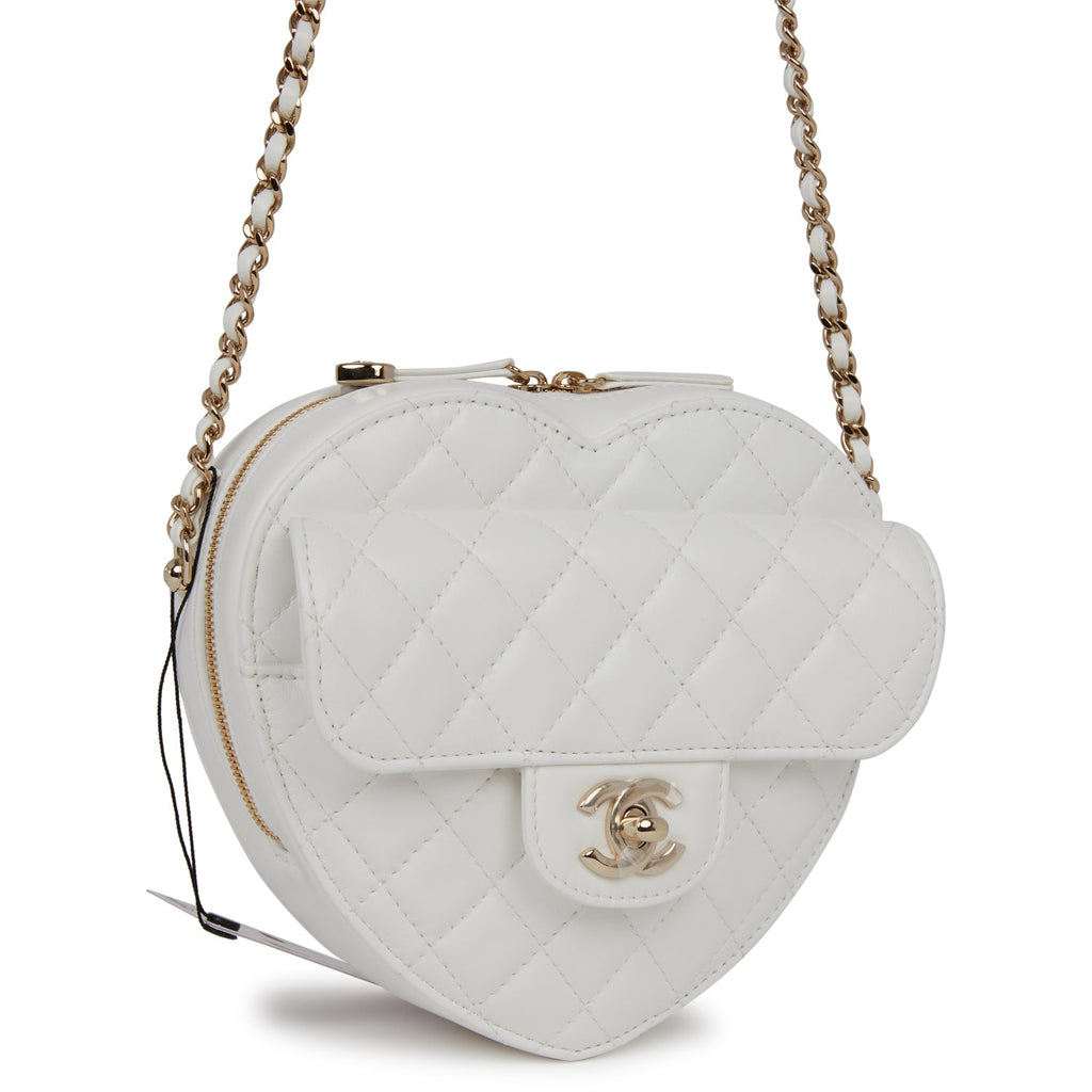 Chanel Heart Bag, Large, White Lambskin Leather, Gold Hardware, New in Box  MA001