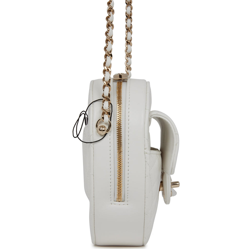 Chanel Large Heart Bag in White Leather with Gold Hardware — Amaia