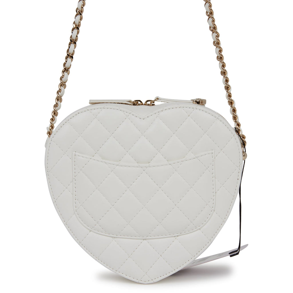 Chanel CC In Love Heart Clutch with Chain White Lambskin Light