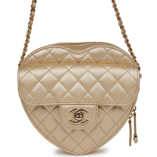 CHANEL Patent Calfskin Resin Quilted CC Heart Clutch With Chain