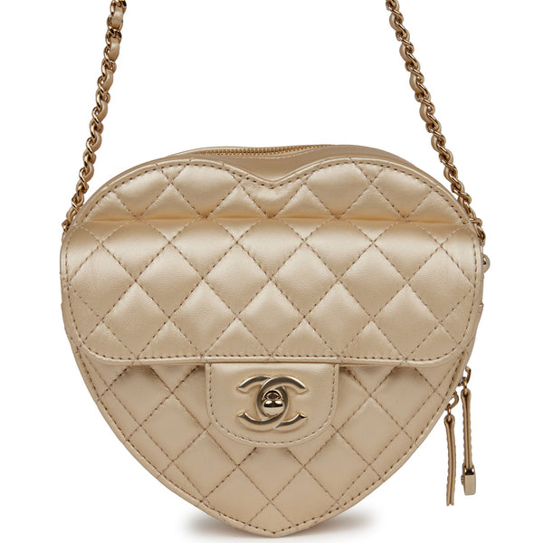 Chanel Large Heart Bag in Gold Leather with Gold Hardware — AMAIA