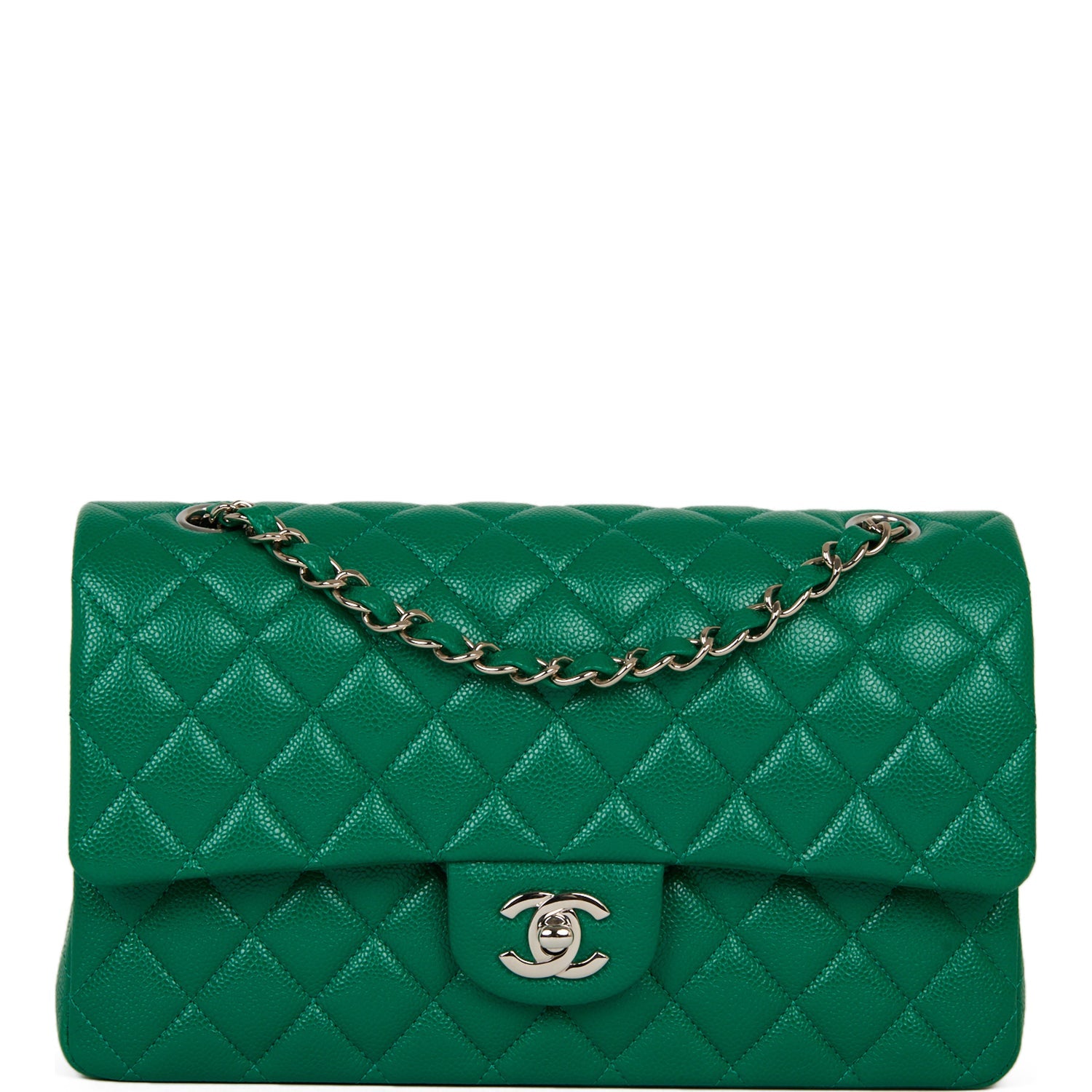 Chanel Green Caviar Medium Classic Double Flap Bag Silver Hardware ...