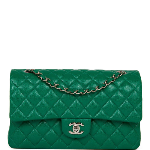 Chanel Medium Classic Double Flap Bag Green Caviar Silver Hardware