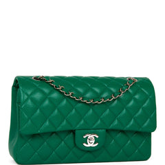 Chanel Medium Classic Double Flap Bag Green Caviar Silver Hardware