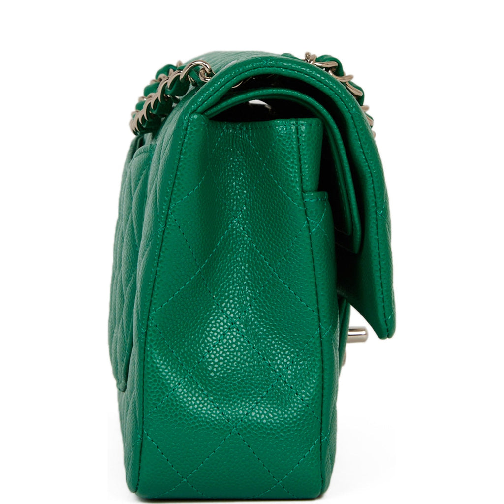 CHANEL Medium Classic Double Flap Bag Green Lambskin - Bellisa