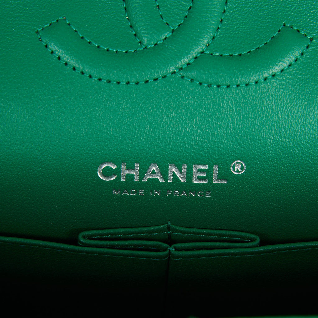 Chanel Medium Classic Double Flap Bag Green Caviar Silver Hardware
