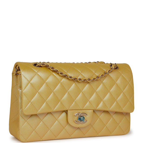 Chanel 19S Iridescent Yellow Caviar Medium Classic Double Flap Bag | Dearluxe
