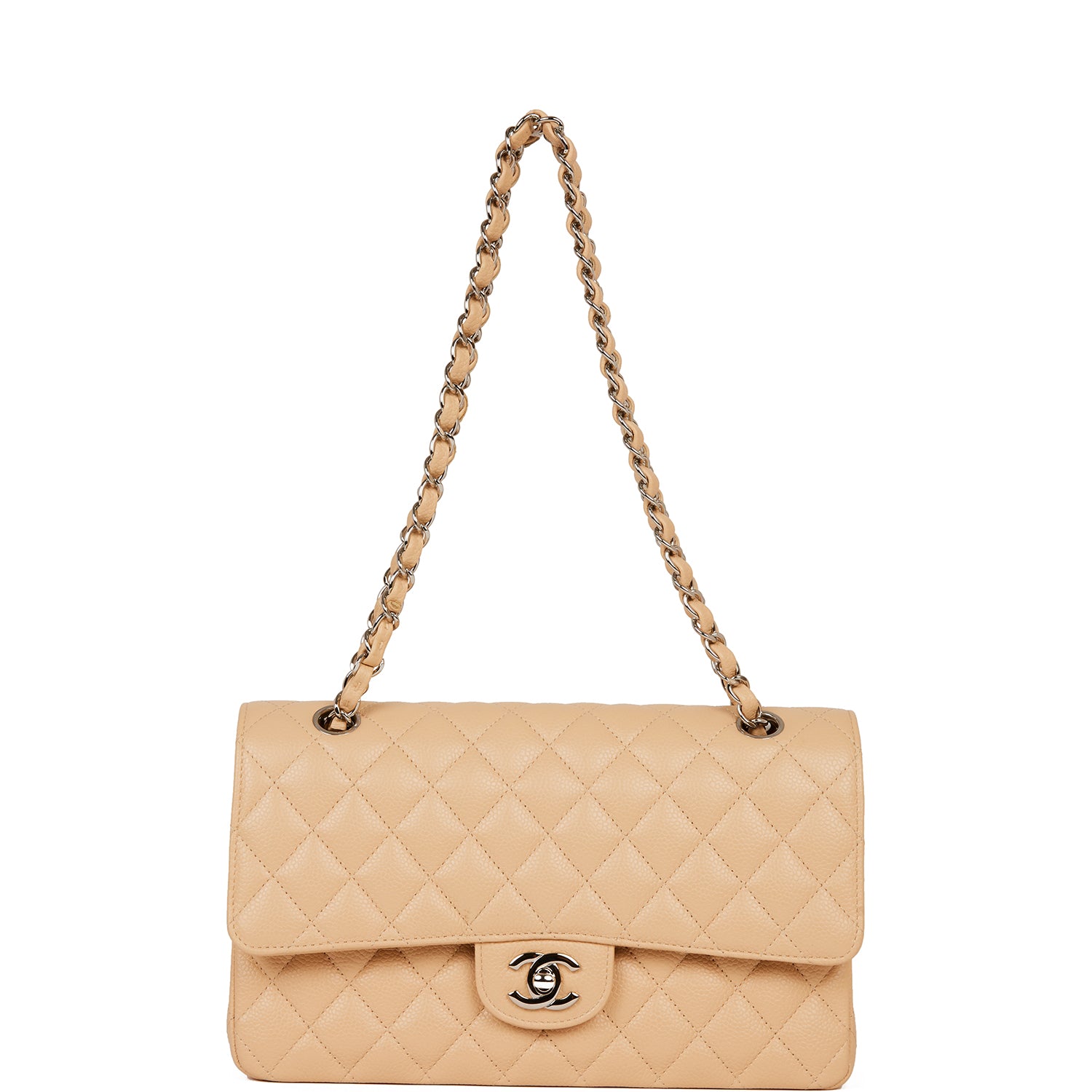 Chanel Beige Quilted Caviar Medium Double Flap Bag Silver Hardware ...