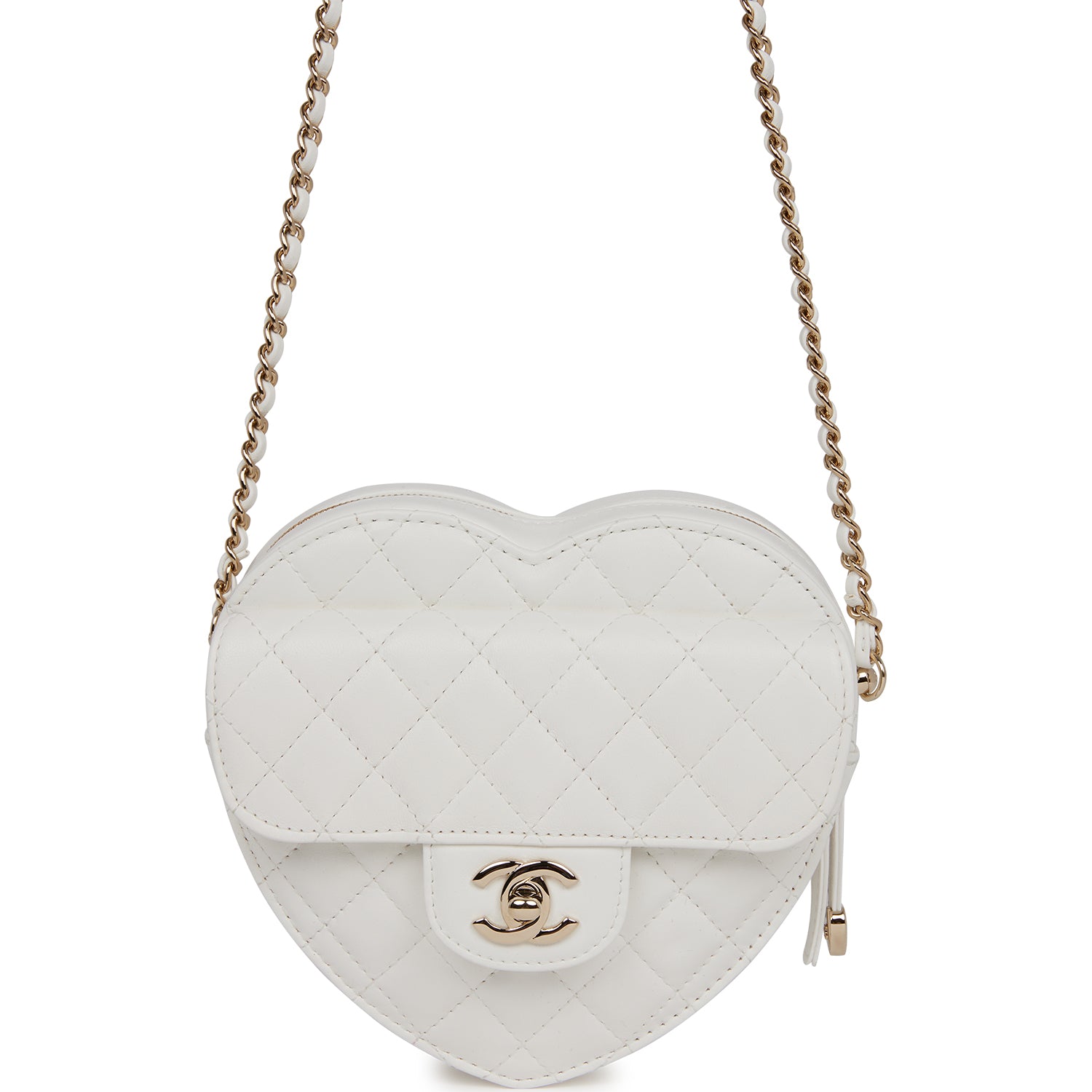 Chanel CC In Love Large Heart Bag White Lambskin Light Gold Hardware ...