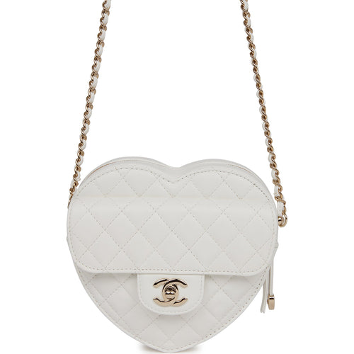 Chanel CC In Love Large Heart Bag White Lambskin Light Gold Hardware