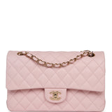 Pink Quilted Caviar Medium Classic Double Flap Silver