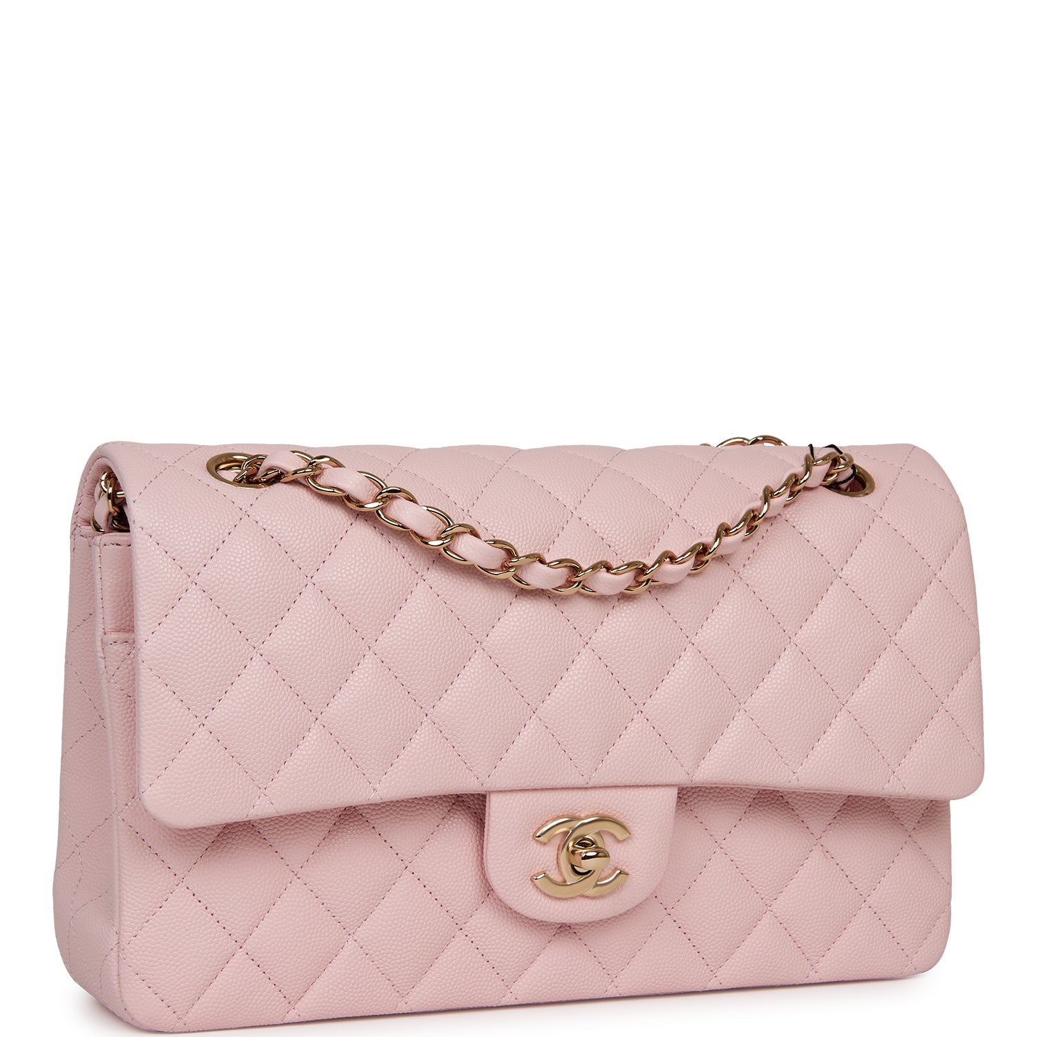 Chanel Pink Caviar Medium Classic Double Flap Bag Light Gold Hardware ...