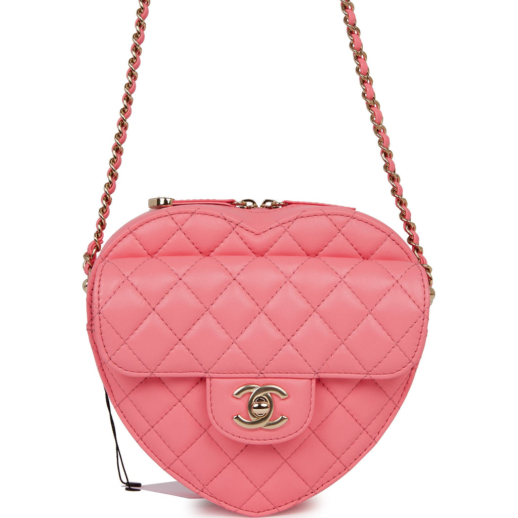 Chanel CC In Love Large Heart Bag Pink Lambskin Light Gold Hardware Pink New or Never Worn Lambskin