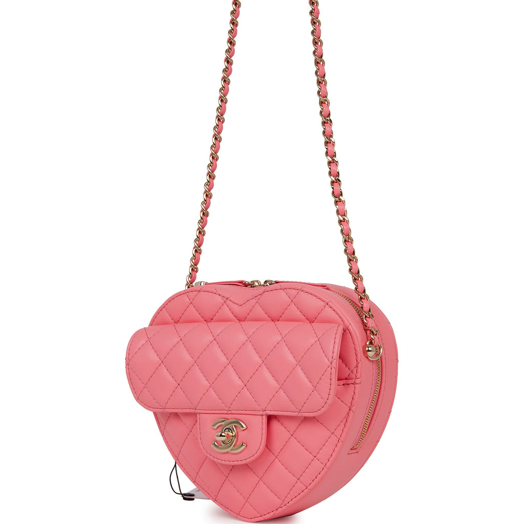 Chanel CC In Love Large Heart Bag Pink Lambskin Light Gold