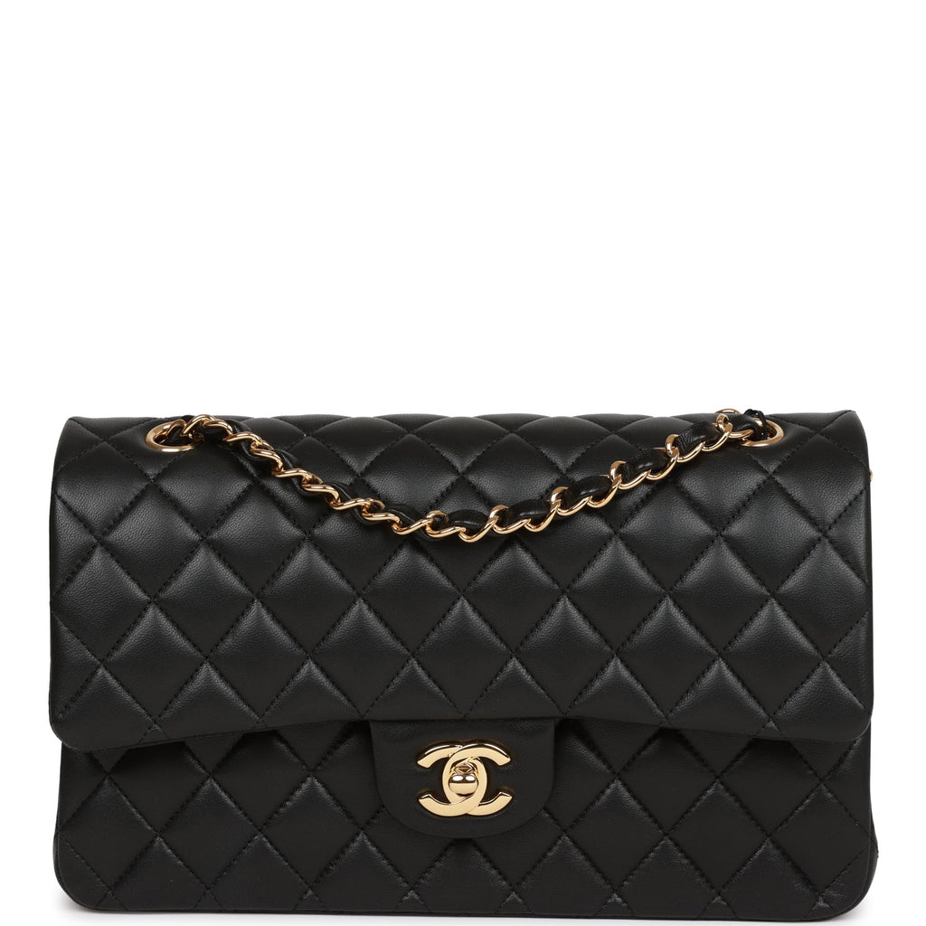 Chanel Medium Classic Double Flap Bag Black Patent Light Gold Hardware