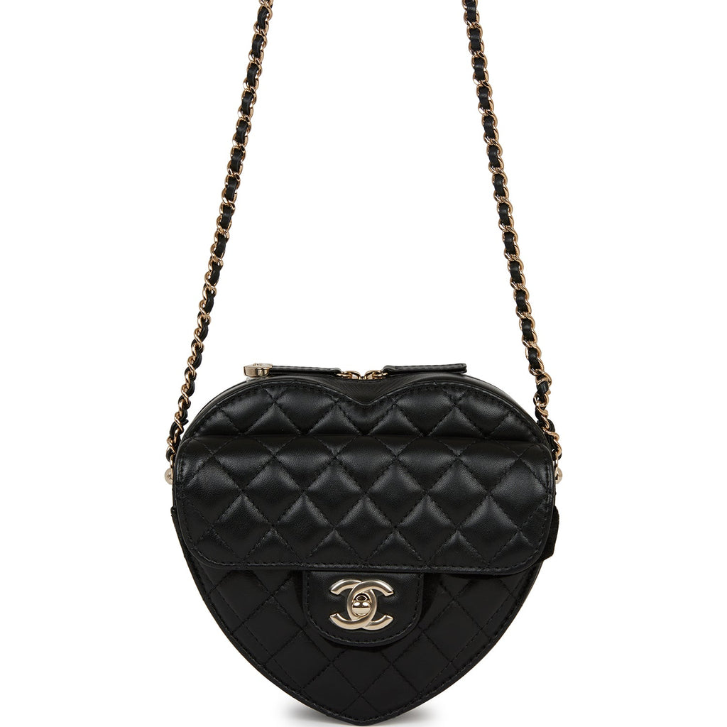 Chanel CC in Love Heart Clutch with Chain Quilted Lambskin Black