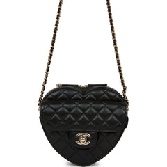 Chanel CC In Love Large Heart Bag Black Lambskin Light Gold Hardware
