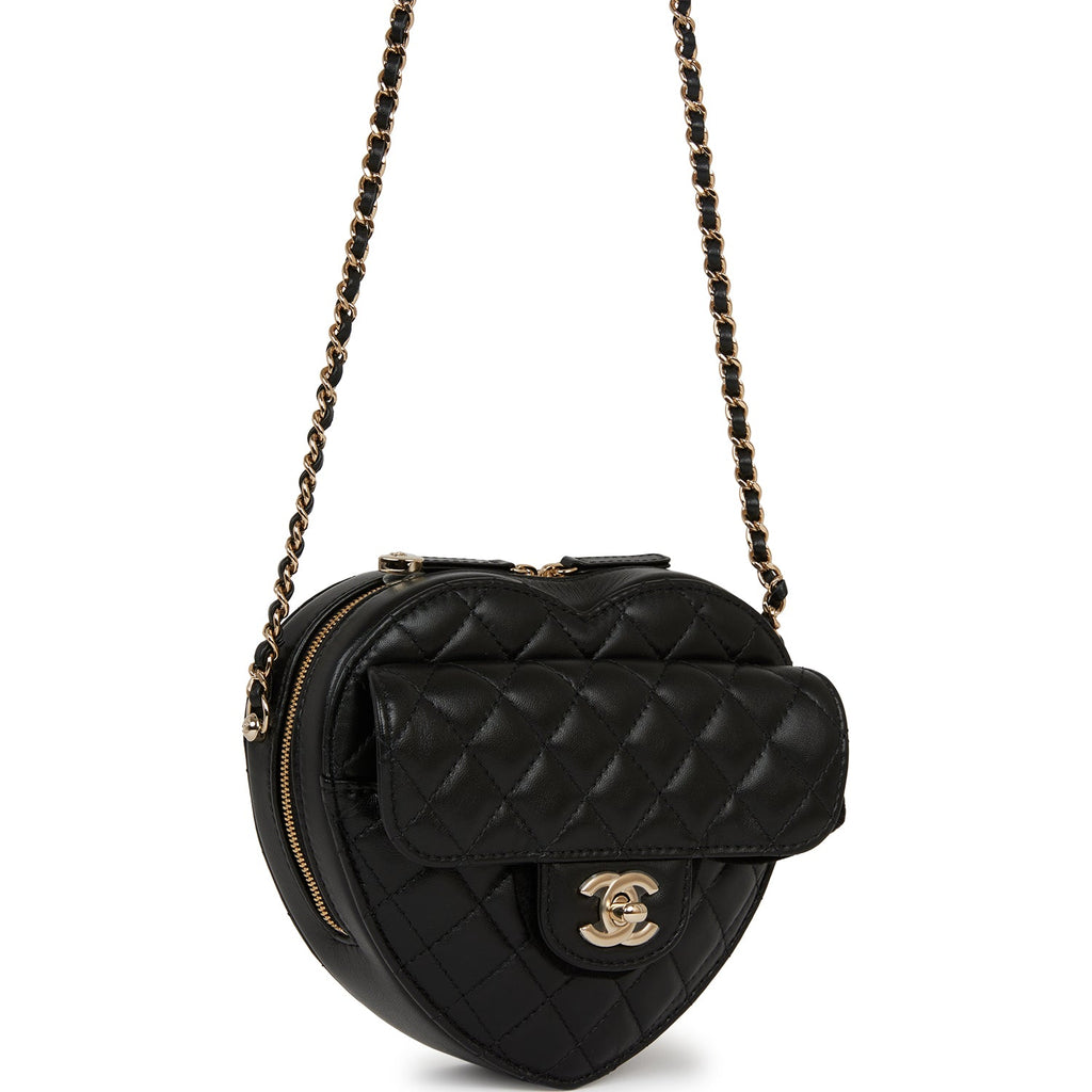 CHANEL Lambskin Quilted CC In Love Heart Bag Black 988495