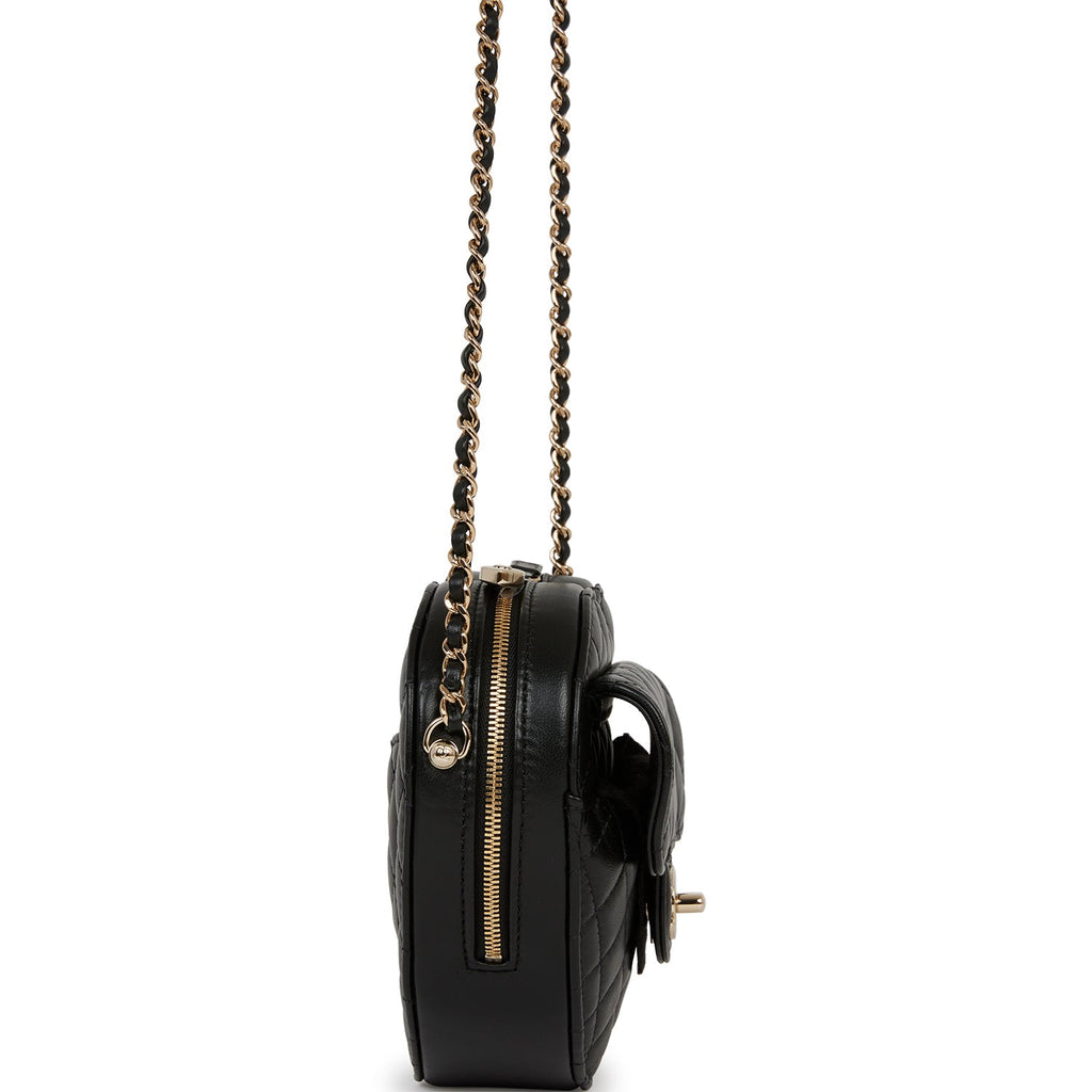Chanel CC In Love Large Heart Bag Black Lambskin Light Gold Hardware