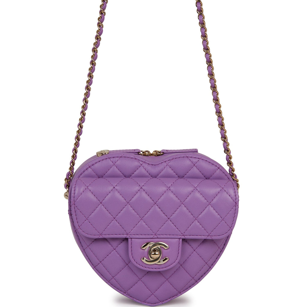 Chanel CC In Love Large Heart Bag Purple Lambskin Light Gold Hardware