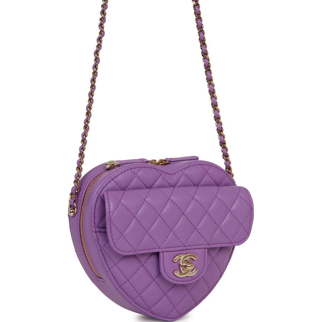 CHANEL 22S NWB PURPLE VIOLET QUILTED HEART NECKLACE CROSSBODY BAG