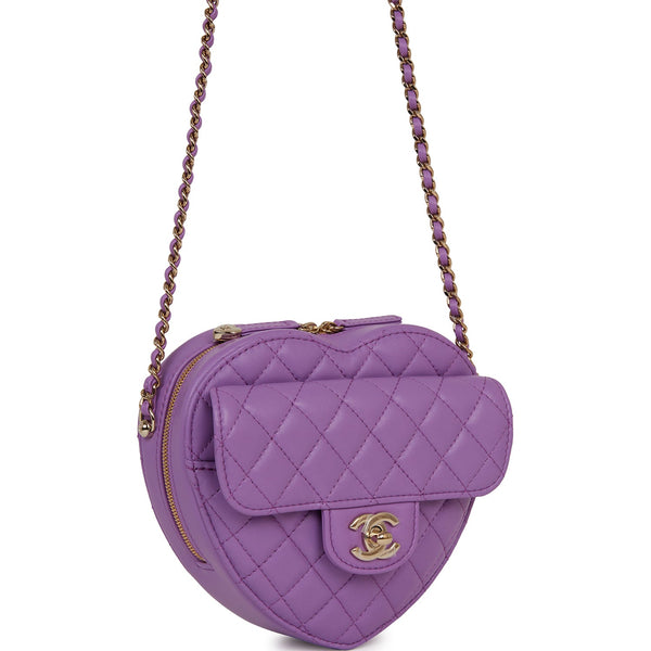 Chanel Purple Quilted Lambskin Mini CC “In Love” Heart Bag Gold