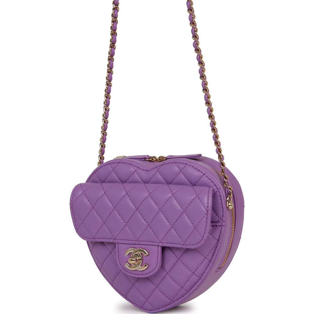 Chanel CC In Love Large Heart Bag Purple Lambskin Light Gold