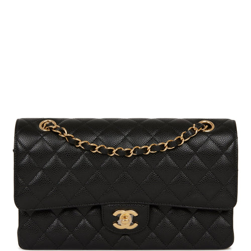 Chanel Medium Classic Double Flap Bag Black Quilted Caviar Gold Hardware